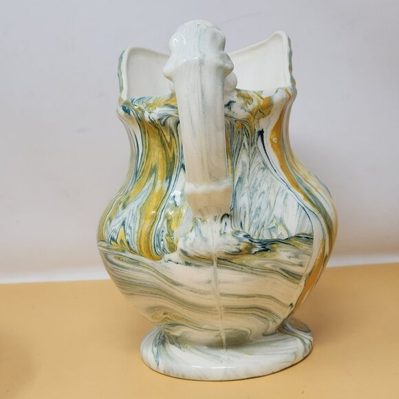 Vintage 1977 Handcrafted Ceramic Pitcher & Basin Set With Swirl Design Farmhouse - Picture 6 of 14